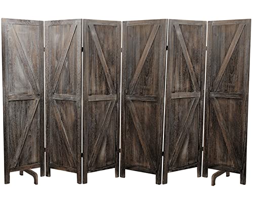 Premium Home 6-Panel Room Divider – Rustic Brown Barn Door, K Pattern Folding Privacy Screen, Partition Wall - color: Barnwood Brown - K Pattern - 6 Panel