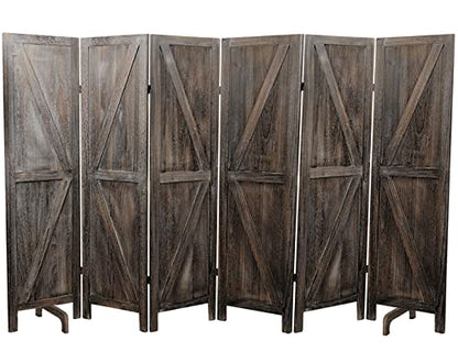 Premium Home 6-Panel Room Divider – Rustic Brown Barn Door, K Pattern Folding Privacy Screen, Partition Wall - color: Barnwood Brown - K Pattern - 6 Panel