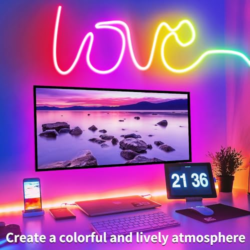 segrass 50ft RGB LED neon Rope Lights LED neon Lights with Remote Control/APP Control IP65 Waterproof Flexible Neon LED Strip Lights for Bedroom Room Outdoors Décor - size: 50ft