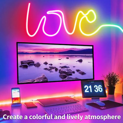 segrass 50ft RGB LED neon Rope Lights LED neon Lights with Remote Control/APP Control IP65 Waterproof Flexible Neon LED Strip Lights for Bedroom Room Outdoors Décor - size: 50ft