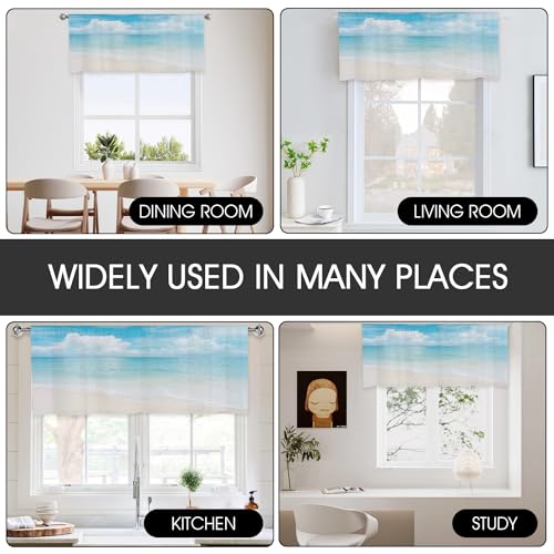 zokyer Coastal Kitchen Valance, Beach Theme, 52" W x 18" L, Rod Pocket | Hawaiian Tropical Nautical Ocean Seascape, S-ummer Blue Sea Sky Nature Landscape, Sand Small Short Window Curtains Decor - size: 52"W x 18"L (Pack of 1)