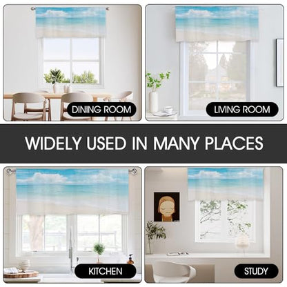 zokyer Coastal Kitchen Valance, Beach Theme, 52" W x 18" L, Rod Pocket | Hawaiian Tropical Nautical Ocean Seascape, S-ummer Blue Sea Sky Nature Landscape, Sand Small Short Window Curtains Decor - size: 52"W x 18"L (Pack of 1)