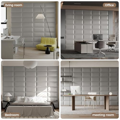 Wall-Mounted Upholstered Headboard Panels, 24x12 Inches, Light Grey Imitation Leather, Pack of 6 – DIY Soundproof Accent Wall Panels, Anti-Collision Padding, Easy to Clean, Modern Bedroom Décor - color: Leather-light Gray