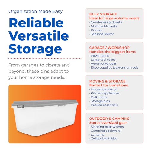 Hefty 113 Qt Hi-Rise Storage Bin with Lid, Stackable Plastic Storage Container, Organizer for Home, Garage & Closet, 4 Pack, Gray - size: 113 QT - 4 Pack