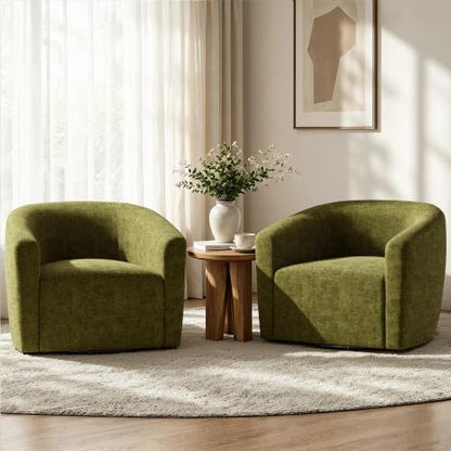 YaFiti Modern Swivel Accent Chair 1 pcs, Round Barrel Club Armchair, Green | Chenille Fabric, 24.4” Deep Seat, FSC Solid Wood, 400lbs Capacity, Barrel Club Chair, Upholstered Armchair for Living Bedroom - color: Green
