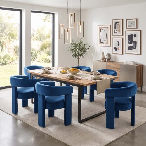 Modern Barrel Dining Chairs Set of 4 Upholstered Accent Kitchen Chair with Arms Comfy Velvet Armchairs for Kitchen Dining Room Living Room, Blue - color: Blue, size: Set of 4