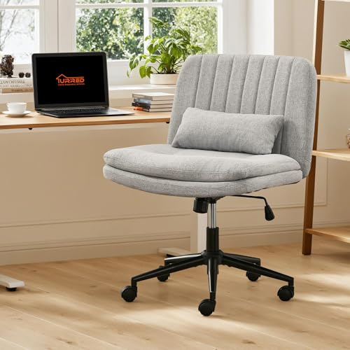 URRED Criss Cross Office Chair, Cross Legged Office Seat with Wheels Armless Swivel Vanity Chair, Height Adjustable Wide Computer Task Seating for Home Office (Gray) - color: Grey