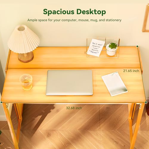 Bamboo Folding Desk Mid Century Modern Desk for Home Office Bedroom Small Spaces，Natural - color: Natural, size: 21.65"D x 32.68"W x 29.92"H