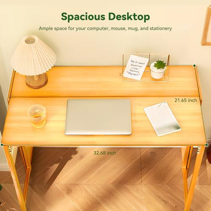 Bamboo Folding Desk Mid Century Modern Desk for Home Office Bedroom Small Spaces，Natural - color: Natural, size: 21.65"D x 32.68"W x 29.92"H