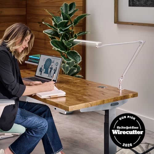 UPLIFTDESK E7 LED Desk Lamp - Adjustable 3 Color Modes, Dimmable Home Office Desk Light for Standing Desk, Dual Monitors, Aluminum Task Lamp (Black Base) - color: Black Lamp Black Base