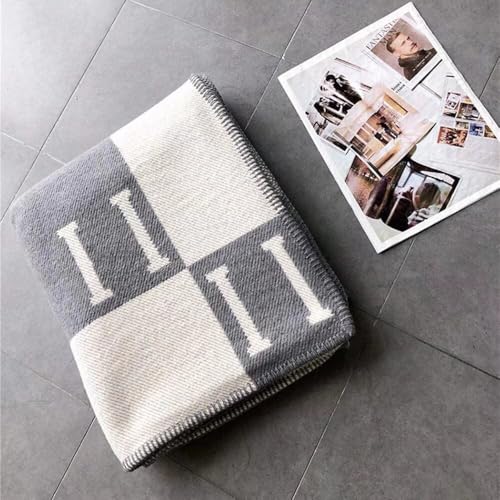 H Blanket Soft Cashmere Fleece Plaid Throw Blanket, All Season Knitted Shawl for Sofa Couch Car Camping, for Women Men, Grey - color: Grey