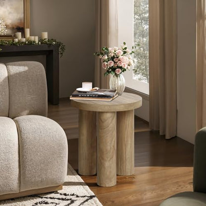 LuxenHome Round End Table,19" Small Side Table for Living Room, Dark Oak | Wooden Couch Side Tables With 3 Pillar Legs, Accent Table for Living Room, Bedroom - color: Dark Oak-s