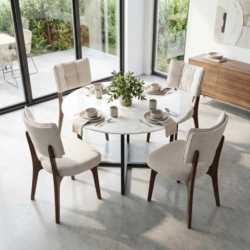 YOUNIKE Wood Frame Beige Dining Chair, Chenille Fabric, Single Pack | Modern Ergonomic Upholstered Kitchen & Dining Room Chairs, Double-Layer Backrest, Comfy Soft Cushion, Easy to Assembly - color: Beige