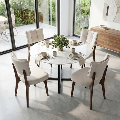 YOUNIKE Wood Frame Beige Dining Chair, Chenille Fabric, Single Pack | Modern Ergonomic Upholstered Kitchen & Dining Room Chairs, Double-Layer Backrest, Comfy Soft Cushion, Easy to Assembly - color: Beige