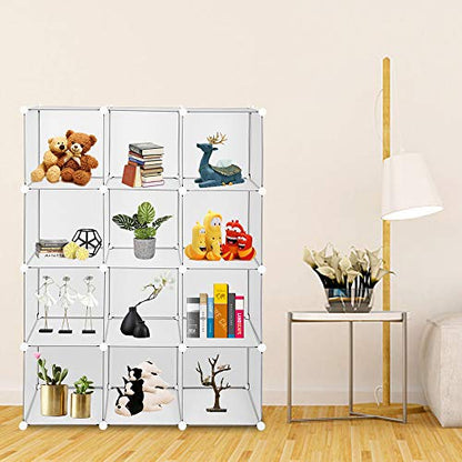VINGLI Cube Storage, 12 Cubes Organizer Shelves Plastic Book Shelf, DIY Modular Storage Cube Organizer w/Hammer for Bedroom Living Room Office - Translucent White