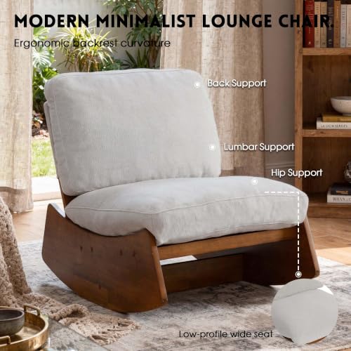 Armless Rocking chair, Upholstered Glider Lounge Chair, Light Gray | Comyf Chenill, Curved Solid Wood Base, for Living Room, Bedroom - color: Light Gray