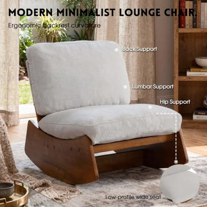 Armless Rocking chair, Upholstered Glider Lounge Chair, Light Gray | Comyf Chenill, Curved Solid Wood Base, for Living Room, Bedroom - color: Light Gray
