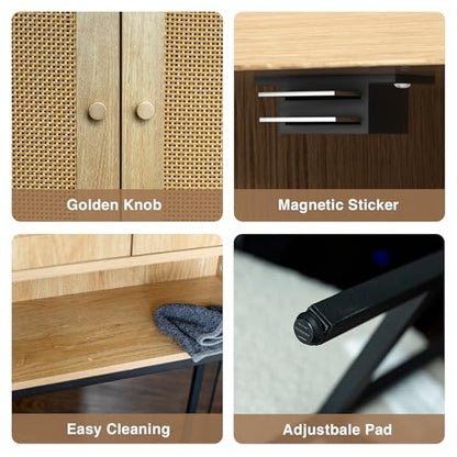 Rattan Toilet Storage Cabinet, Over the Rack Wood Cabinet with Metal Stand, Bathroom Organizer with Adjustable Shelf, Tall Freestanding Washer Shelf, Small Cupboard, Space Saver, Natural style - color: Rattan Door-natural