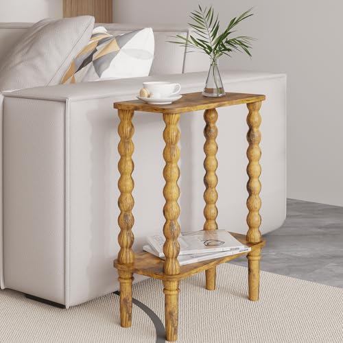 Veegle Narrow Side Table, Small End Table with Storage Shelf, 2-Tier Small Coffee Tables for Living Room, Bedroom, Narrow Spaces (Rustic Brown) - color: Rustic Brown-2 Tier Shelf