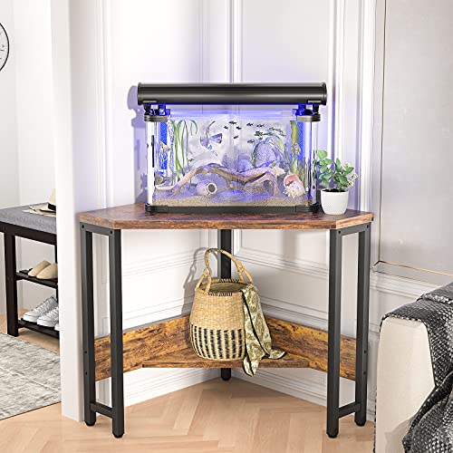 Corner Small Desk with Outlets Corner Table for Small Space Industrial Computer Desk with USB Ports Triangle Desk with Storage for Home Office, Workstation, Living Room, Bedroom, Rustic - color: Rustic Brown