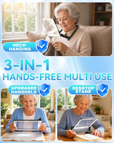 2026 Upgraded 12X Magnifying Glass with Light for Reading | 【Industry-Leading Ultra HD Lens】【Bright LED Full Page Magnifer】【Flex Silicone Neck Protection】Hands Free | Cross Stitch Craft