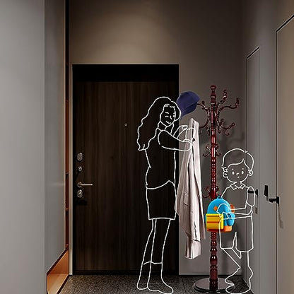 Coat Racks Free Standing with 14 Hooks, Natural Wood Coat Rack with Solid Round Base, Adjustable Height Coat Racks, Easy Assembly for Hallway, Bedroom and Office (Reddish brown) - color: Reddish brown