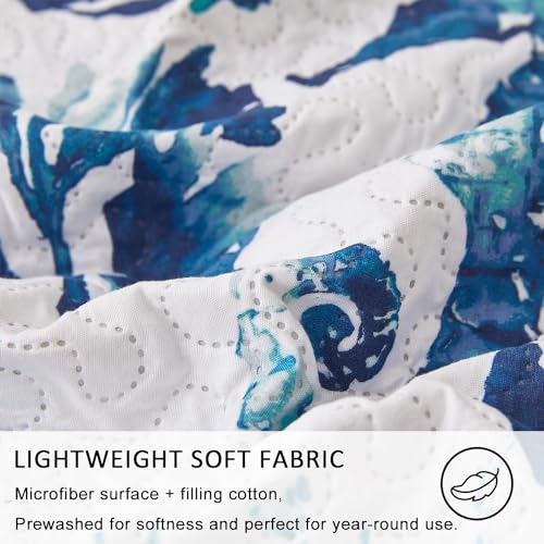Jarson 3 Piece Beach Daybed Cover Set Twin Green Blue White Coastal Quilted Daybed Bedding Sets Double Side Cozy Ocean Sofa Daybed Cover with 2 Shams - color: Seahorse Seaweed