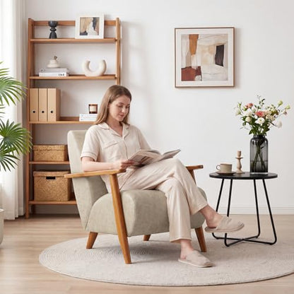 Home Accent Chair Mid Century Modern Accent Chair with Wood Frame, Faux Leather Upholstered Armchair, Reading Chair, for Living Room, Bedroom,Office,Comfy Guest Waiting Room Chairs Beige - color: Beige, size: Faux Leather