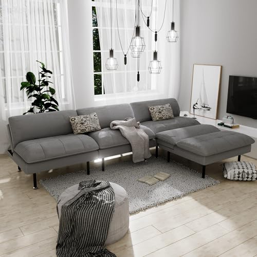 Ribilake 2 Sets 70" Futon Sofa Bed, 4 in 1 Multi-Function Couch Sleeper with Adjustable Backrest, Modern Convertible Futon, Recliner Small Loveseat for Living Room, Light Grey - color: Light Grey, size: 2 Sets