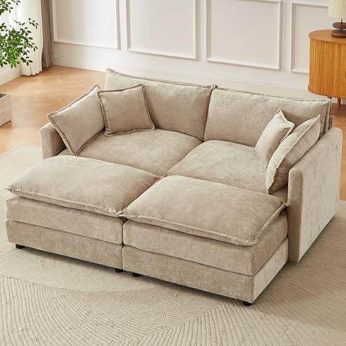 Modular Sectional Sofa, 77 Inch U Shaped Couch Set with Armrests, 2-Seater Comfy Cloud Couches for Living Room Apartment, Coffee - color: Coffee, size: 77'' - U Shape