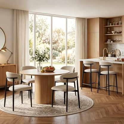 UVV Dining Chairs Set of 4, Metal Kitchen Chairs with Modern Fabric Upholstered for Dining Room, Beige - color: Beige Seat / Black Legs