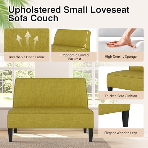 Changjie Furniture Small Loveseat Sofa Upholstered Mini Couch for Small Spaces 2-Seater Sofa Couch with Wooden Legs for Bedroom Living Room (Green) - color: Green