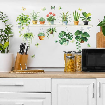 Green Plant Wall Decals 3D Bonsai Tropical Betterfly Wall Sticker Creative Vinyl Peel and Stick Removable Wall Art Decor for Living Room Bedroom Home Office (Green Plant 5) - style: Green Plant 5