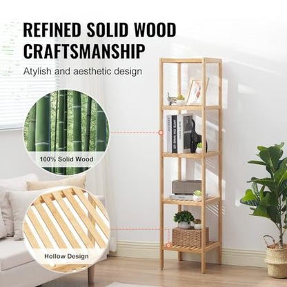 VEVOR 5-Tier Bathroom Standing Shelf, Narrow Shelving Unit, Display Storage Rack Organizer, Freestanding Flower Plant Stand, Multifunctional Bamboo Shelf Ideal for Bathroom, Kitchen, Home, Natural - style: 5-Tier