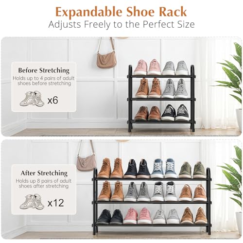 INSMART 3-Tier Expandable Shoe Rack, Stackable and Adjustable Shoes Organizer Storage Shelf, Sturdy and Durable Metal Structure Free Standing Shoe Rack for Closet Entryway Doorway - color: Black, size: 3-Tier