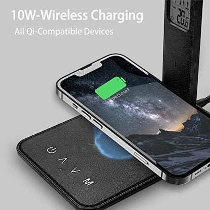 Desk lamp,LED Lamp with Wireless Charger,USB Charger Port,Touch Control,3 Color Modes,5 Brightness Levels,Eye-Protecting Table Lamp,Led Lights for Bedroom,Home,Office,Black