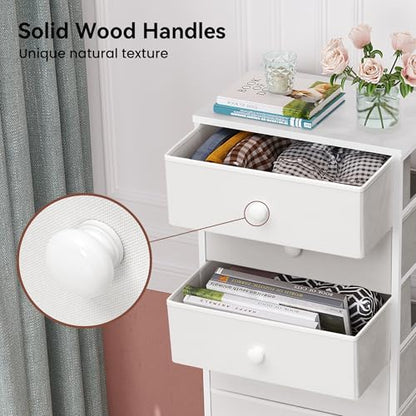 Fabric Dresser for Bedroom, 8 Drawer Tall Vertical Skinny Tower (White) | Wooden Top, Steel Frame, Easy Pull Bin,Organizer Unit for Living Room, Hallway, Entryway, Nursery, Closets - color: White, style: Narrow-8 Drawers