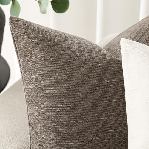 Foindtower Pack of 2 Soft Textured Chenille Throw Decorative Pillow Covers Square Accent Solid Cushion Cover Cozy Farmhouse Pillow Case with Zipper for Couch Sofa Bedroom Living Room 16x16 Inch, Taupe - color: Taupe Grey, size: 16" x 16" (Pack of 2)