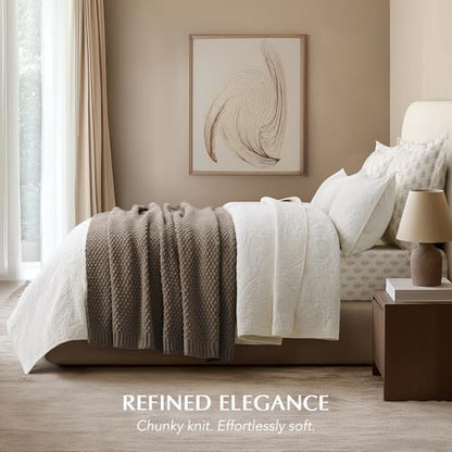 EVERGRACEHOME Chunky Chenille Knit Throw Blanket, 60 x 80, Mocha Brown | Sculpted Moss Stitch, Chic Modern Farmhouse, All-Season Warmth, OEKO-TEX® Certified, Elegant Blanket for Couch, Bed, Sofa - color: Mocha Brown, size: 60" X 80"