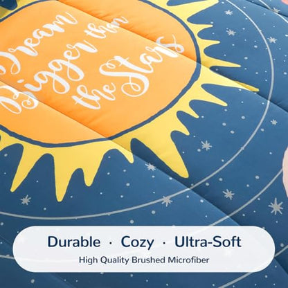 SLEEP ZONE 5 Pieces Bedding Super Soft Comforther Set, Soft Lightweight Bed in a Bag, Durable Children Bed Set, Easy Care, All Season (Solar System, Twin) - color: Solar System, size: Twin (5-Piece Set)
