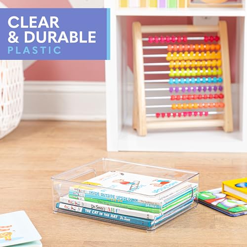 Plastic Food Storage 4 Pack Clear Container Bin with Handles for Organizing Kitchen, Pantry, Refrigerator, Freezer, Pantry, Cabinet, Closet, Bathroom. Stackable 10”x8”x3” - size: 10x8x3
