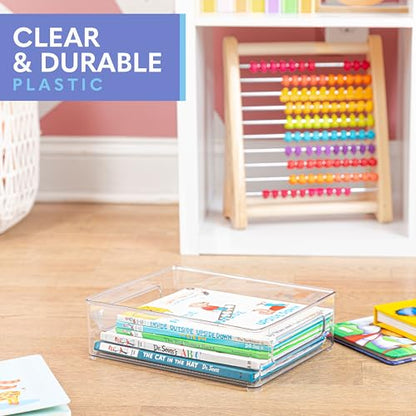Plastic Food Storage 4 Pack Clear Container Bin with Handles for Organizing Kitchen, Pantry, Refrigerator, Freezer, Pantry, Cabinet, Closet, Bathroom. Stackable 10”x8”x3” - size: 10x8x3
