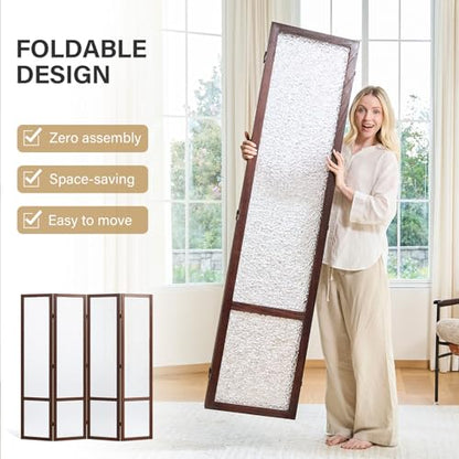 4 Panel Acrylic Room Divider Privacy Screen - Freestanding Frosted Translucent Partition, Lightweight Modern for Home Office Studio (Walnut, 4 Panels) - color: Walnut