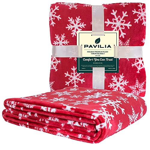 PAVILIA Christmas Throw Blanket | Red Snowflake Christmas Fleece Blanket | Soft, Plush, Warm Winter Cabin Throw, 50x60 (Red/White Snowflake) - color: Snowflake Red, size: 50 x 60 Inches - Throw