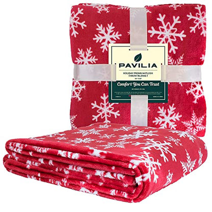 PAVILIA Christmas Throw Blanket | Red Snowflake Christmas Fleece Blanket | Soft, Plush, Warm Winter Cabin Throw, 50x60 (Red/White Snowflake) - color: Snowflake Red, size: 50 x 60 Inches - Throw