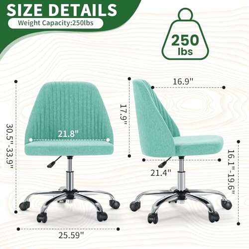 Armless Desk Chair with Comfortable Fabric Cover,Modern Home Office Chairs with Swivel Wheels for Computer Task Chairs Cute Vanity Chairs Adjustable Height for Living Room,Bed Room,Conference Office - color: Green