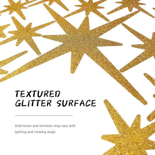 120 Pcs Glitter Gold Star Wall Decals | Retro Starburst Decor, Assorted Shapes & Sizes, Peel and Stick - style: Glitter Gold Star