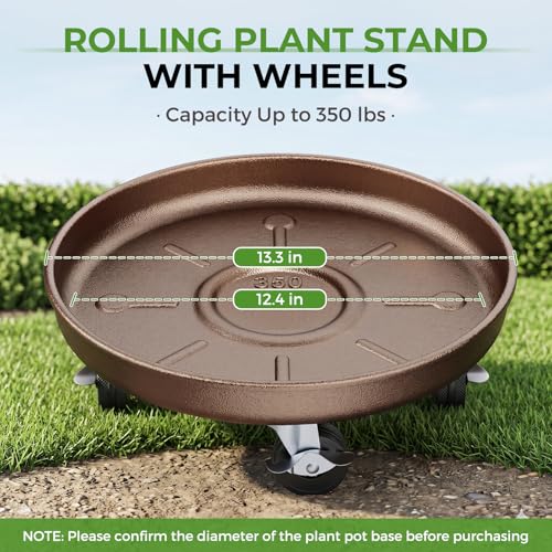 Plant Caddy With Wheels 13" Metal Plant Saucers for Indoors 350 Lb Capacity | Rolling Plant Stand, 360° Locking Casters Heavy Duty Planter Caddies, Rustproof and Waterproof, and Easy to Move, 1 Pack - size: 1 PACK 13 INCH