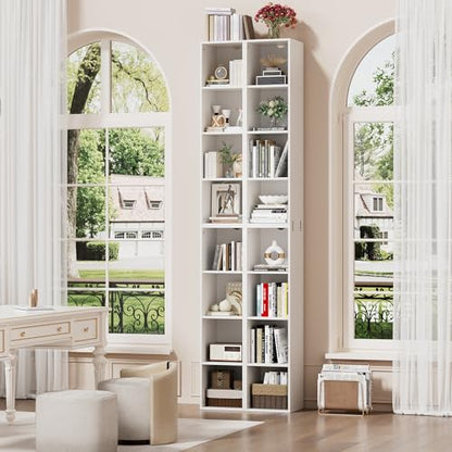 82.6 inches Book Shelf, 8 Tier Bookcase with Removal Panels | Tall Narrow Bookshelf, Wooden 8 Cube Storage Media Shelf, Vertical Slim Book Case for Living Room, Bedroom, Entrance Hall