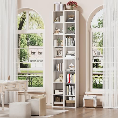 82.6 inches Book Shelf, 8 Tier Bookcase with Removal Panels | Tall Narrow Bookshelf, Wooden 8 Cube Storage Media Shelf, Vertical Slim Book Case for Living Room, Bedroom, Entrance Hall